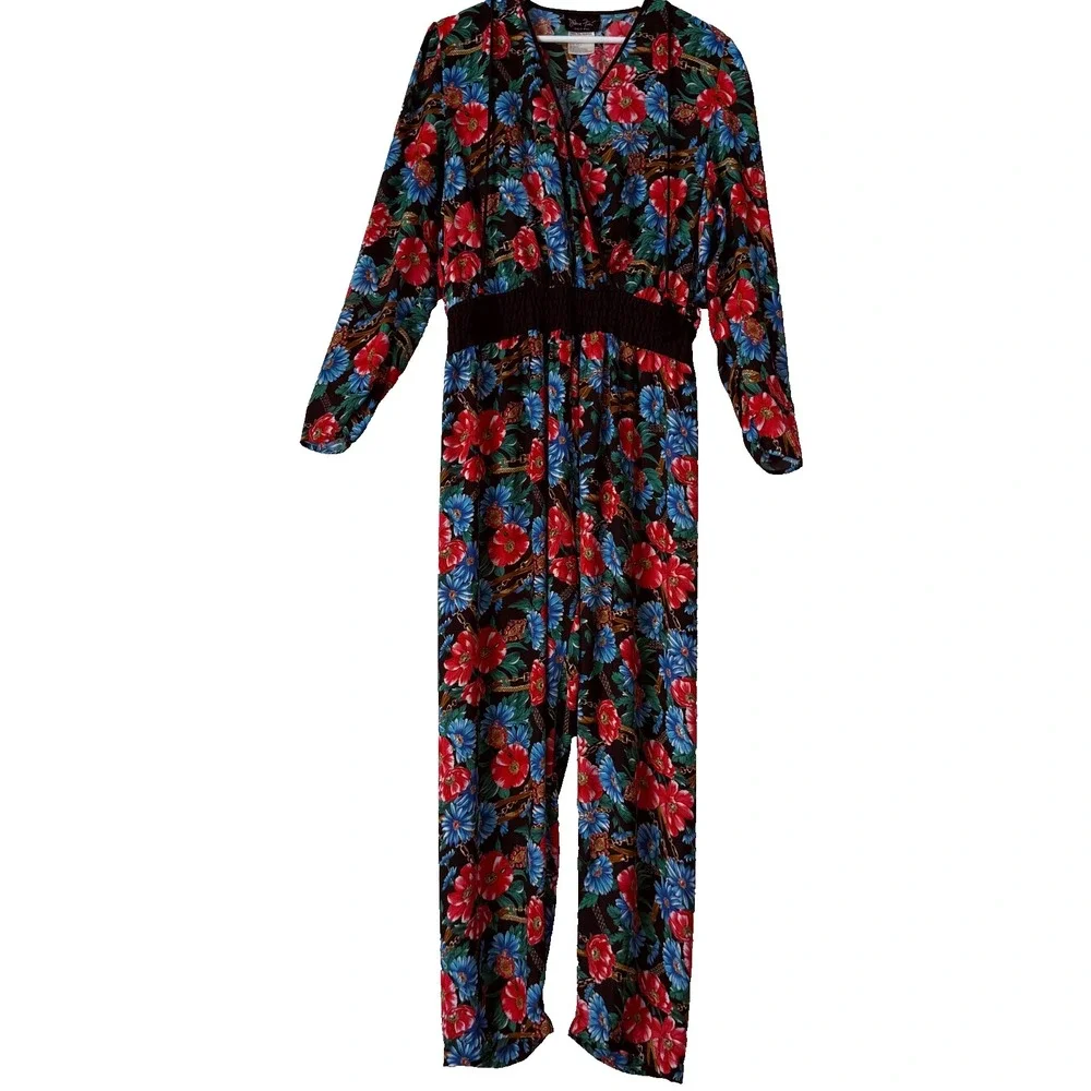 Vintage Diane Freis Women's 80's Silk Floral Jumpsuit‎ Lightweight Size M/L